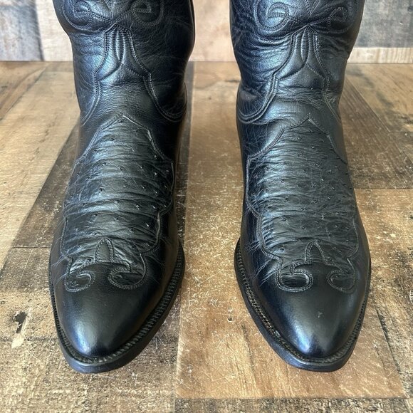 Lucchese San Antonio Vintage Ostrich Inlay Black Cowboy Boots Mens 10.5 D - Picture 9 of 12